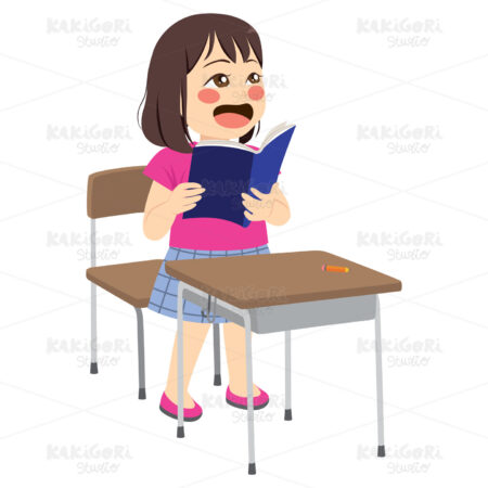Asian Girl Reading Clipart Vector Illustration 04238