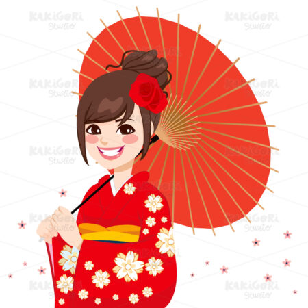 Asian Japanese Umbrella Woman Clipart Vector Illustration 01553