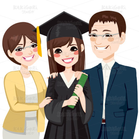 Asian Parents Proud Of Daughter Clipart Vector Illustration 02044