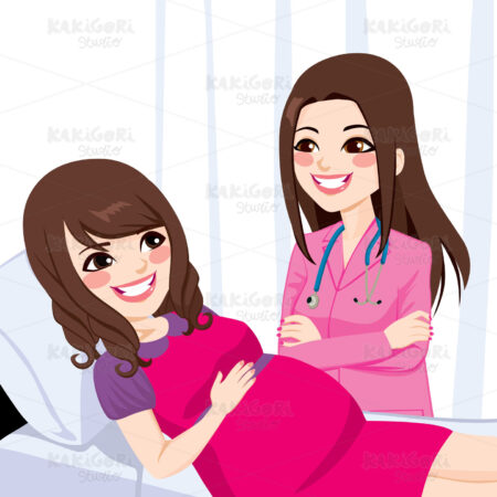 Asian Pregnant Woman With Doctor Clipart Vector Illustration 02007
