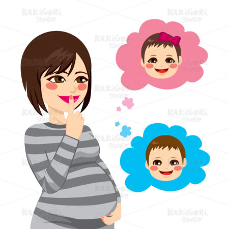 Asian Pregnant Woman Wondering Clipart Vector Illustration 02427