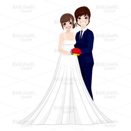Asian Wedding Couple Posing Clipart Vector Illustration 01974