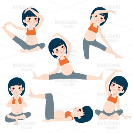 Asian Yoga Pregnant Woman Poses Clipart Vector Illustration 05162