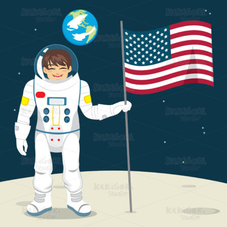 Astronaut With Flag Clipart Vector Illustration 03404