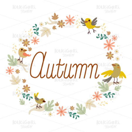 Autumn Birds Flowers Design Clipart Vector Illustration 02298