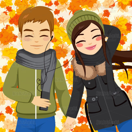 Autumn Couple Listening Music Clipart Vector Illustration 03100