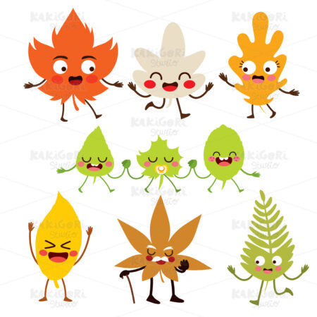 Autumn Leaves Cute Characters Clipart Vector Illustration 05111