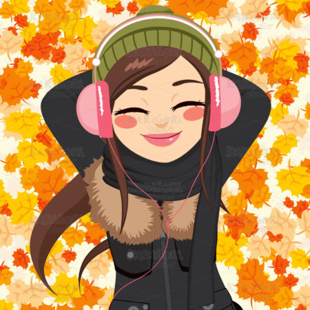 Autumn Woman Listening To Music Clipart Vector Illustration 03103