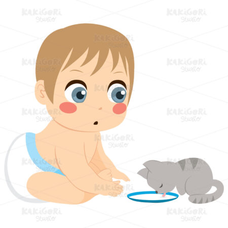 Baby And Cat Milk Clipart Vector Illustration 04008