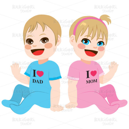 Baby Boy and Girl Clipart Vector Illustration 03427