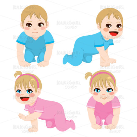 Baby Boy And Girl Crawling Clipart Vector Illustration 02754