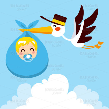 Baby Boy Delivery Stork Clipart Vector Illustration 01080