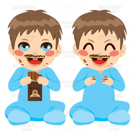 Baby Boy Eating Chocolate Clipart Vector Illustration 01506