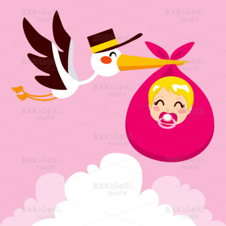 Baby Girl Delivery Stork Clipart Vector Illustration 01079