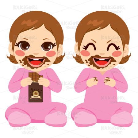 Baby Girl Eating Chocolate Clipart Vector Illustration 01505