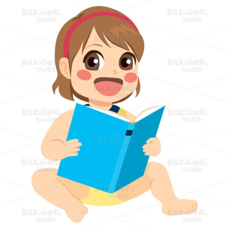 Baby Girl Reading Clipart Vector Illustration 03705