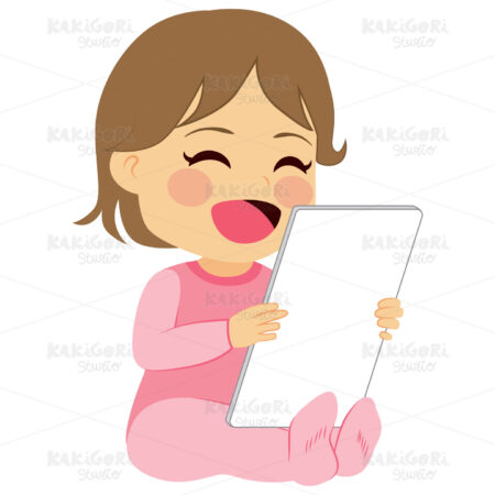 Baby Girl Tablet Clipart Vector Illustration 02260