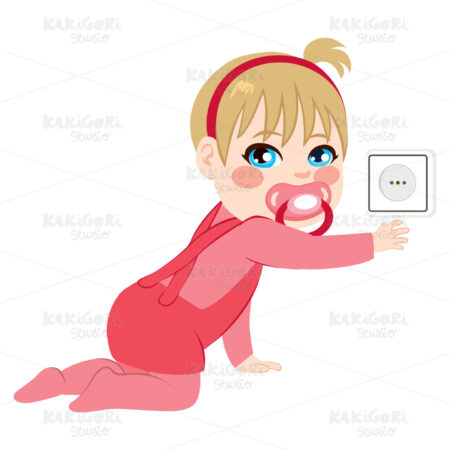 Baby Touching Uncovered Socket Clipart Vector Illustration 02867