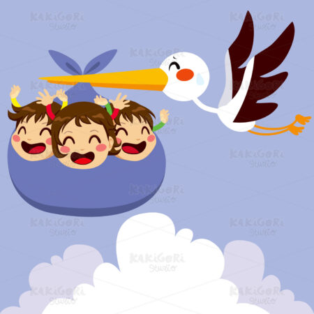 Baby Triplets Delivery Clipart Vector Illustration 01082