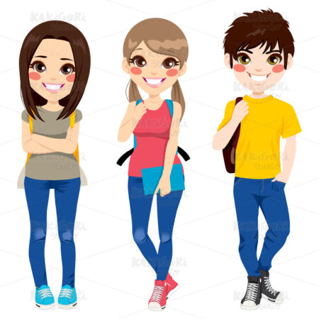 Back to School Teenagers Clipart Vector Illustration 01793