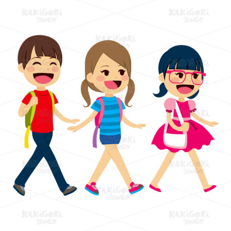 Back To School Walking Students Clipart Vector Illustration 02875