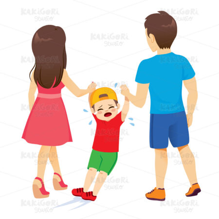 Back View Parents Dragging Child Clipart Vector Illustration 04895