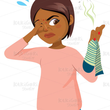 Bad Smelling Sock Disgusted Woman Clipart Vector Illustration 05130