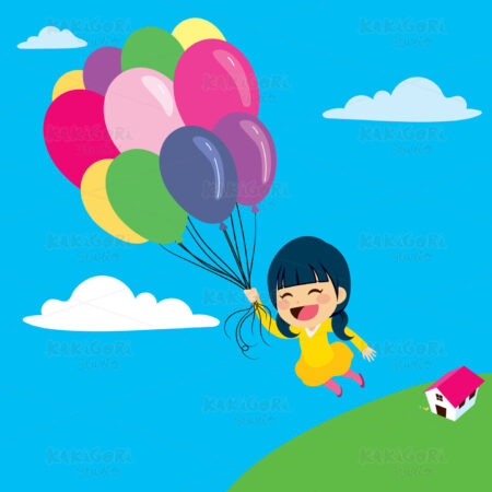 Balloon Girl Flying Clipart Vector Illustration 03579