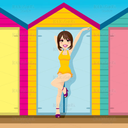 Bathing Cabins Pinup Clipart Vector Illustration 00849