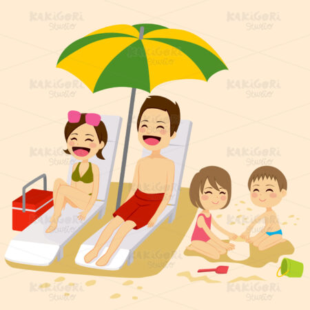 Beach Family Sunbathing Clipart Vector Illustration 02257