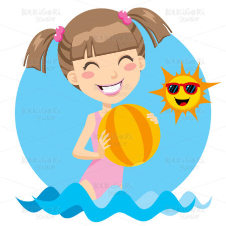Beach Girl Play Clipart Vector Illustration 00449