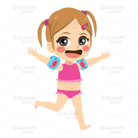 Beach Little Girl Running Clipart Vector Illustration 04269