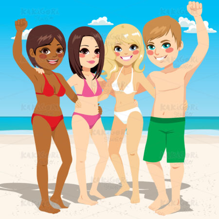 Beach Party Friends Clipart Vector Illustration 03577