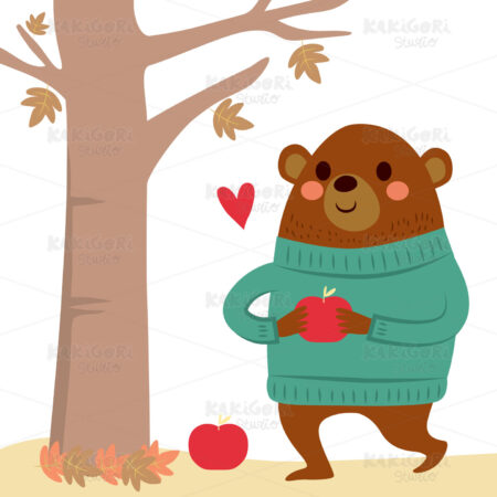 Bear Apples Autumn Clipart Vector Illustration 02283