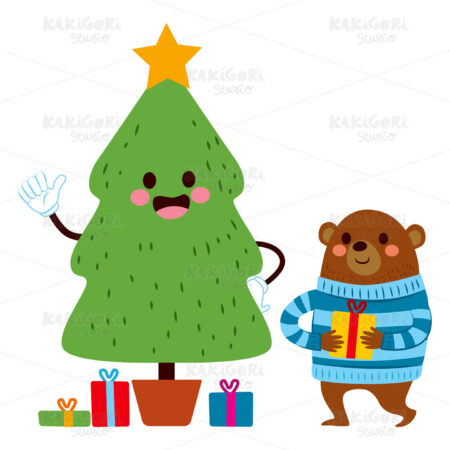 Bear Christmas Tree Clipart Vector Illustration 02330