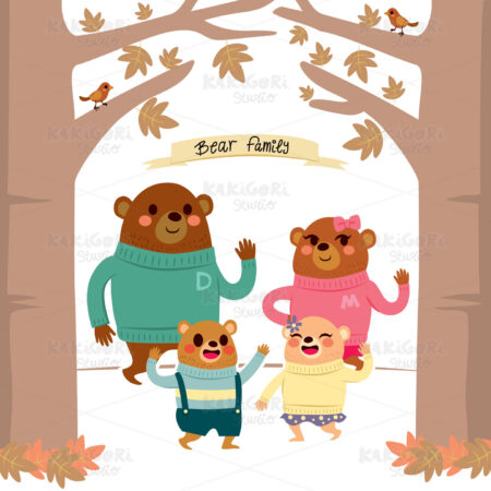 Bear Family Forest Clipart Vector Illustration 02296