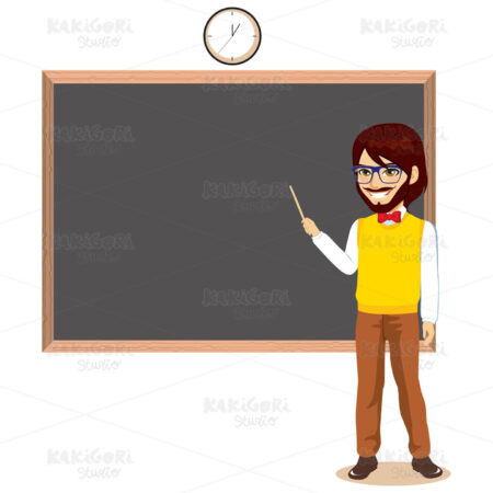 Bearded Teacher Blackboard Clipart Vector Illustration 04691