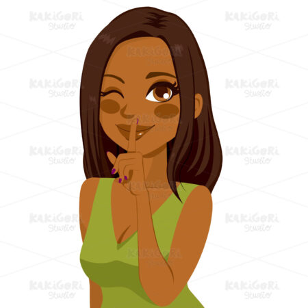 Beautiful African American Girl Winking Clipart Vector Illustration 01970