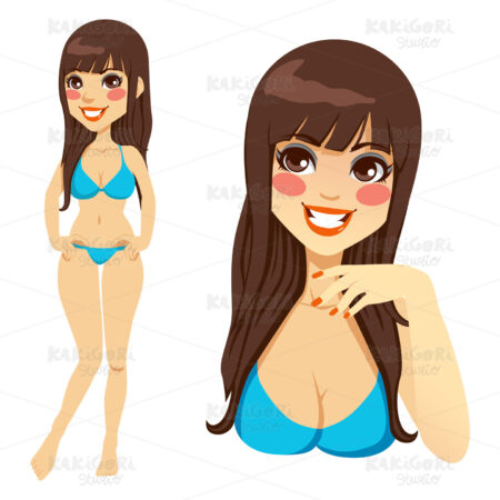 Beautiful Brunette Woman Bikini Clipart Vector Illustration 01096