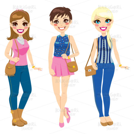 Beautiful Fashionable Girls Clipart Vector Illustration 01092
