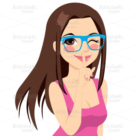 Beautiful Girl Winking Clipart Vector Illustration 01347
