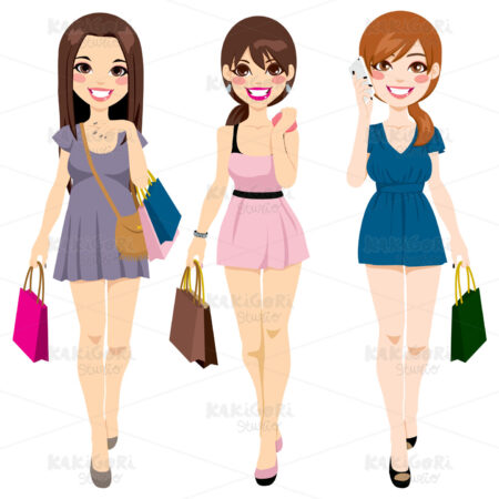 Beautiful Girls Shopping Clipart Vector Illustration 01249