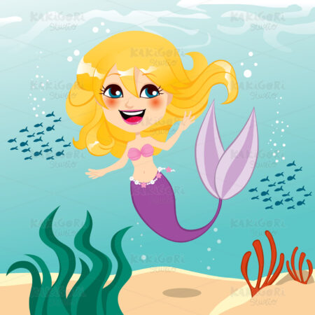 Beautiful Mermaid Girl Clipart Vector Illustration 00904