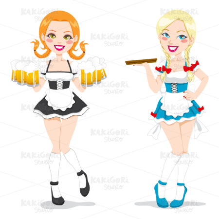 Beautiful Oktoberfest Waitresses Clipart Vector Illustration 00971