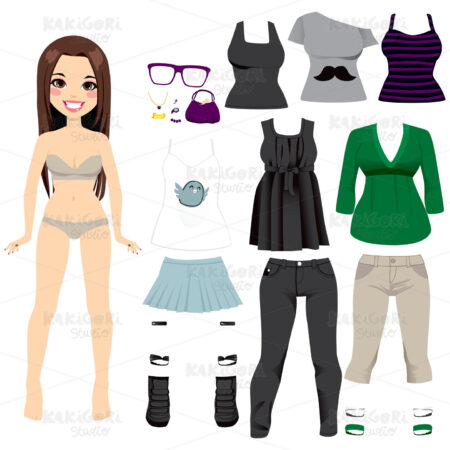 Beautiful Paper Doll Girl Clipart Vector Illustration 01117