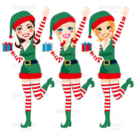Beautiful Santa Elf Helpers Clipart Vector Illustration 01224