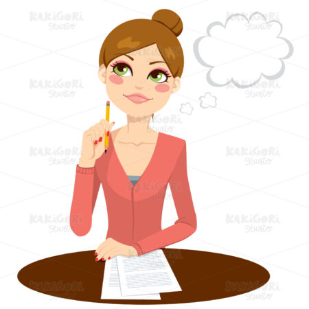 Beautiful Secretary Thinking Clipart Vector Illustration 01196