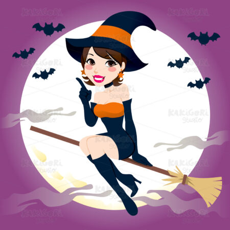 Beautiful Witch Flight Clipart Vector Illustration 00925