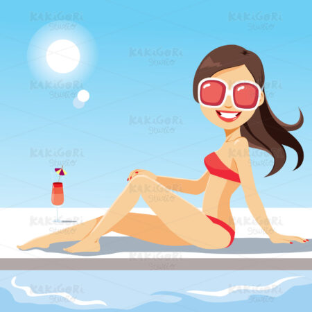 Beautiful Woman Swimming Pool Clipart Vector Illustration 03576