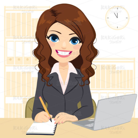 Beautiful Woman Working On Desk Clipart Vector Illustration 04715
